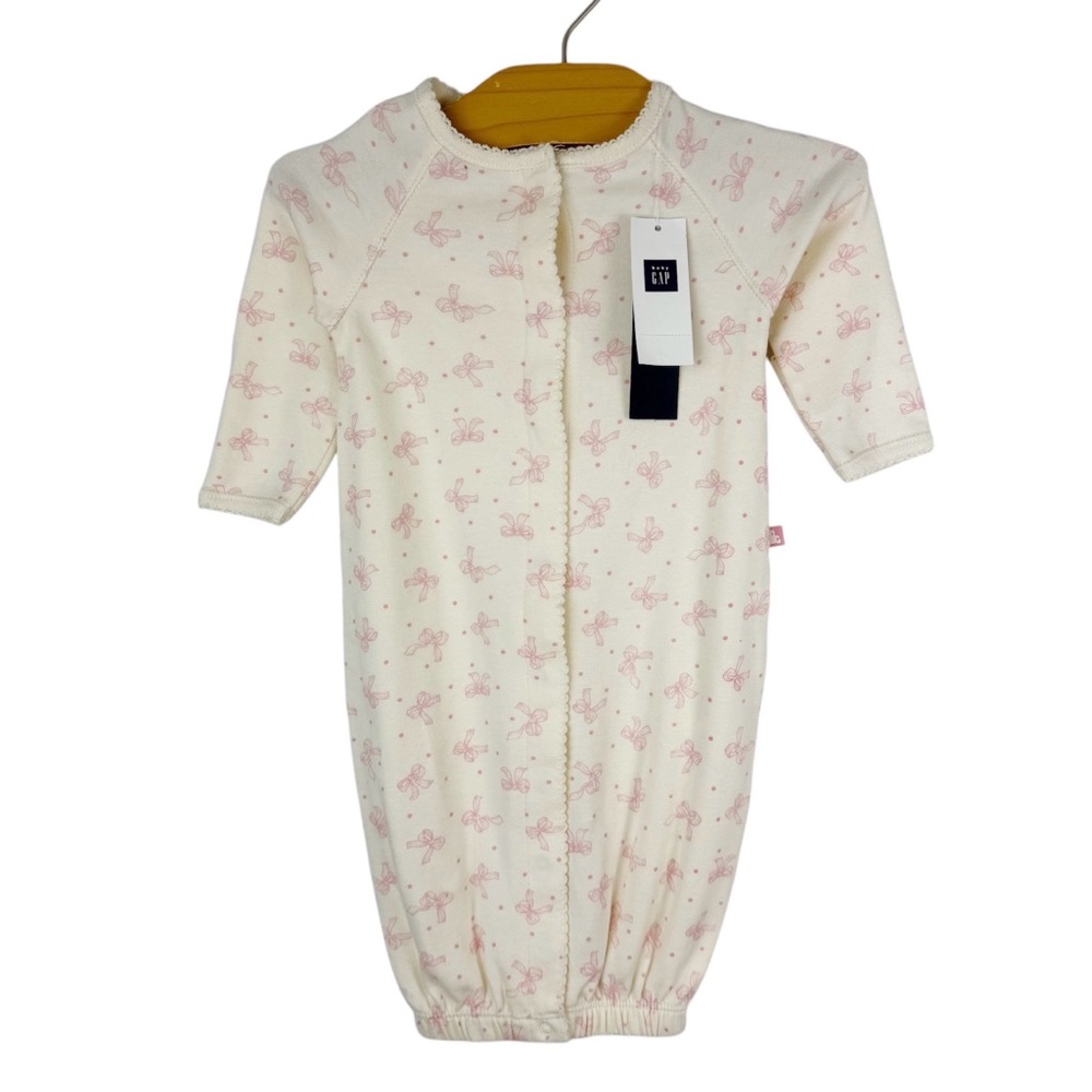 Baby Gap Convertible Infant Gown Pink Bows Print Cotton Size 0-3 Months